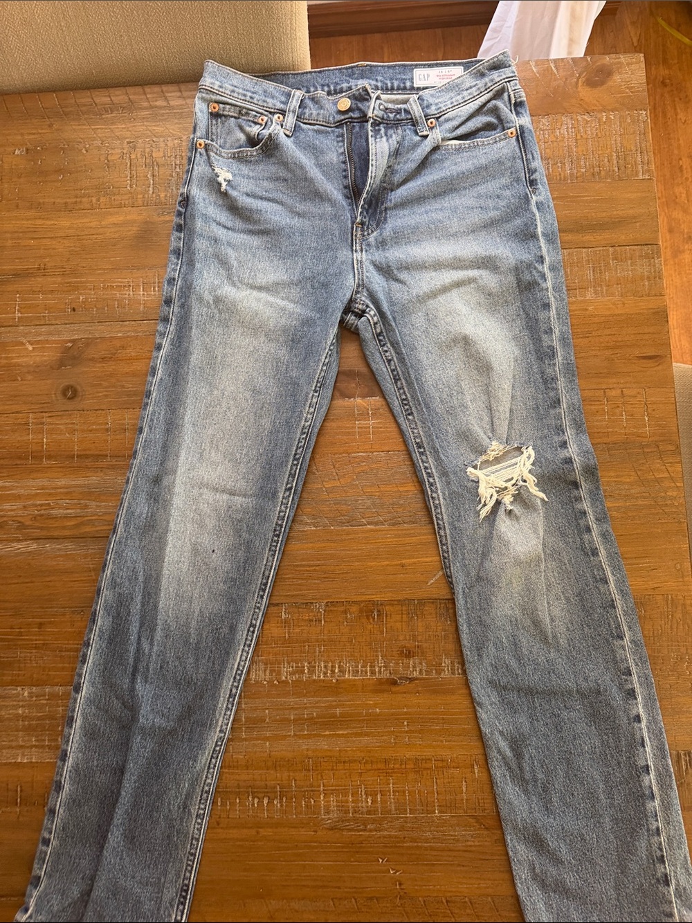 GAP Light Blue Straight Jeans with Ripped Knee